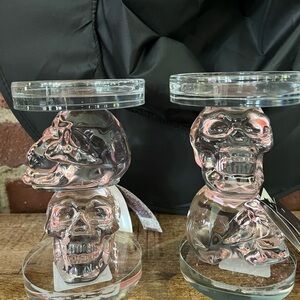 Crystal skull heads, Rachel Zoe, candleholders, pink Hugh nwt Halloween